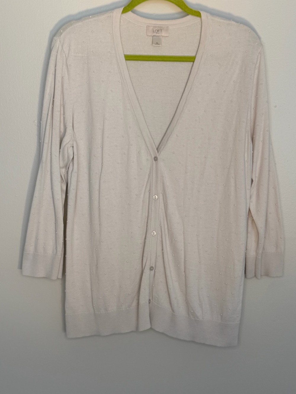 LOFT Women's Light Gray Button-Up V-Neck Cardigan Sweater